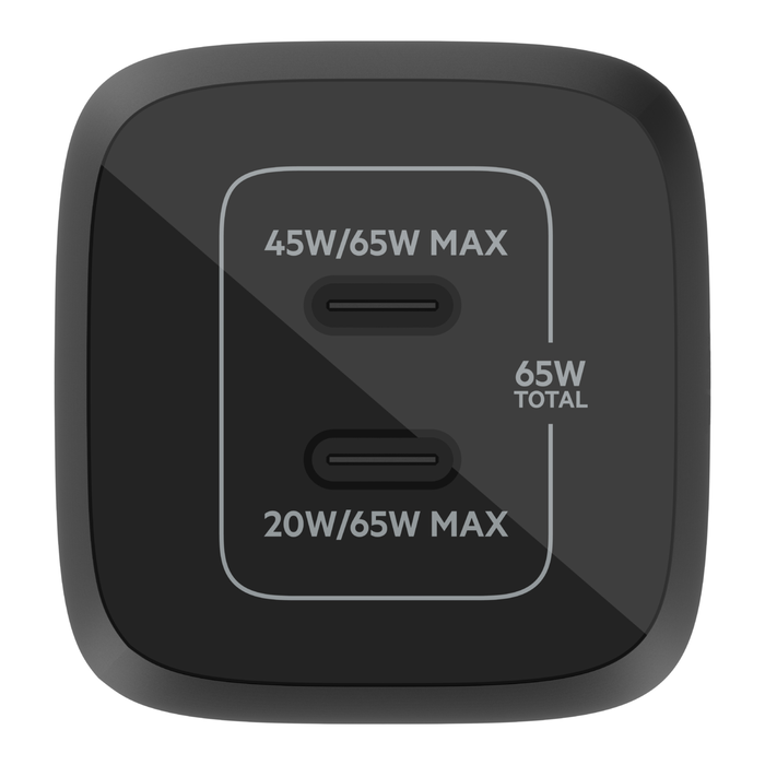 Chargeur secteur double port USB-C&reg; GaN avec technologie PPS 65 W, Noir, hi-res